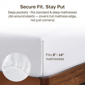 California Design Den full white fitted sheet with durable all-around elastic for stay-put fit