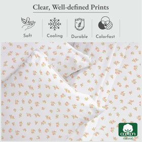Hem detail on California Design Den floral queen sheet set showing crisp finishing.