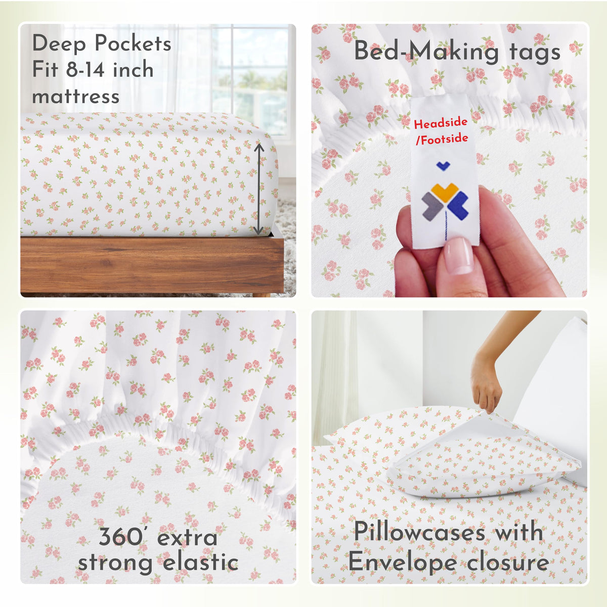 Eco-friendly packaging image for California Design Den floral sheet set.