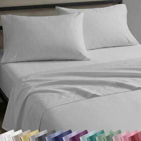 California Design Den full-size sheets light-grey close-up shows soft sateen finish for year-round comfort