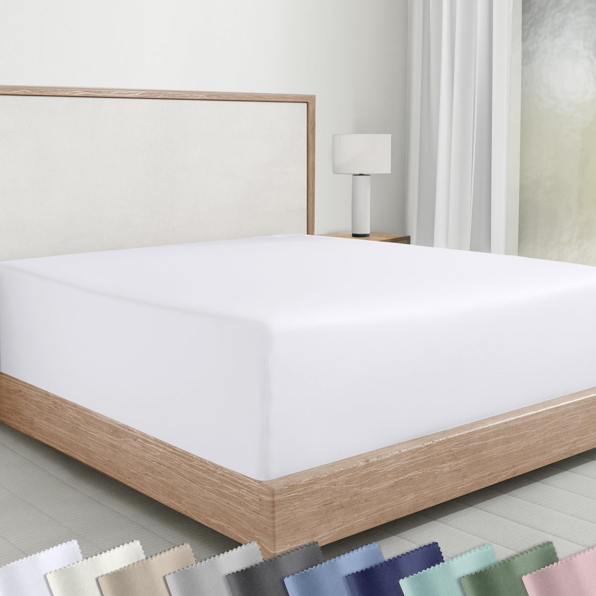California Design Den king fitted sheet close-up in soft cotton sateen for breathable comfort
