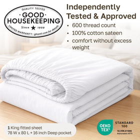 California Design Den king fitted sheet with 16-inch deep pocket for secure fit.