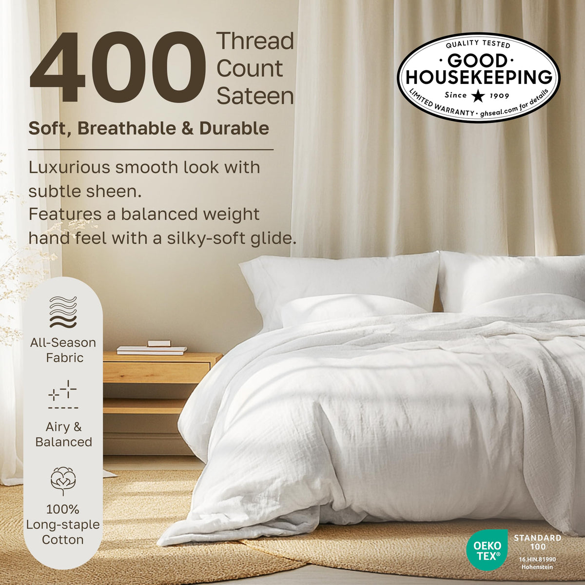 King fitted sheet with deep pockets from California Design Den fits 8-16 inch mattresses securely.