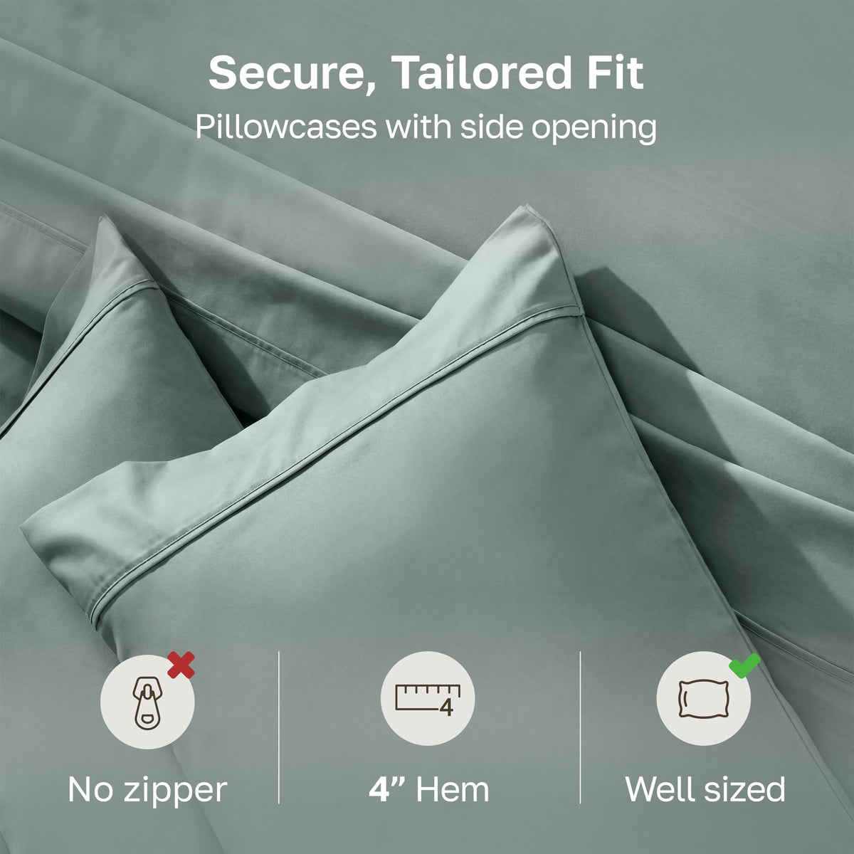 California Design Den sage green pillowcase stitch detail showcases durability and a gentle sheen