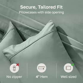 California Design Den sage green pillowcase stitch detail showcases durability and a gentle sheen