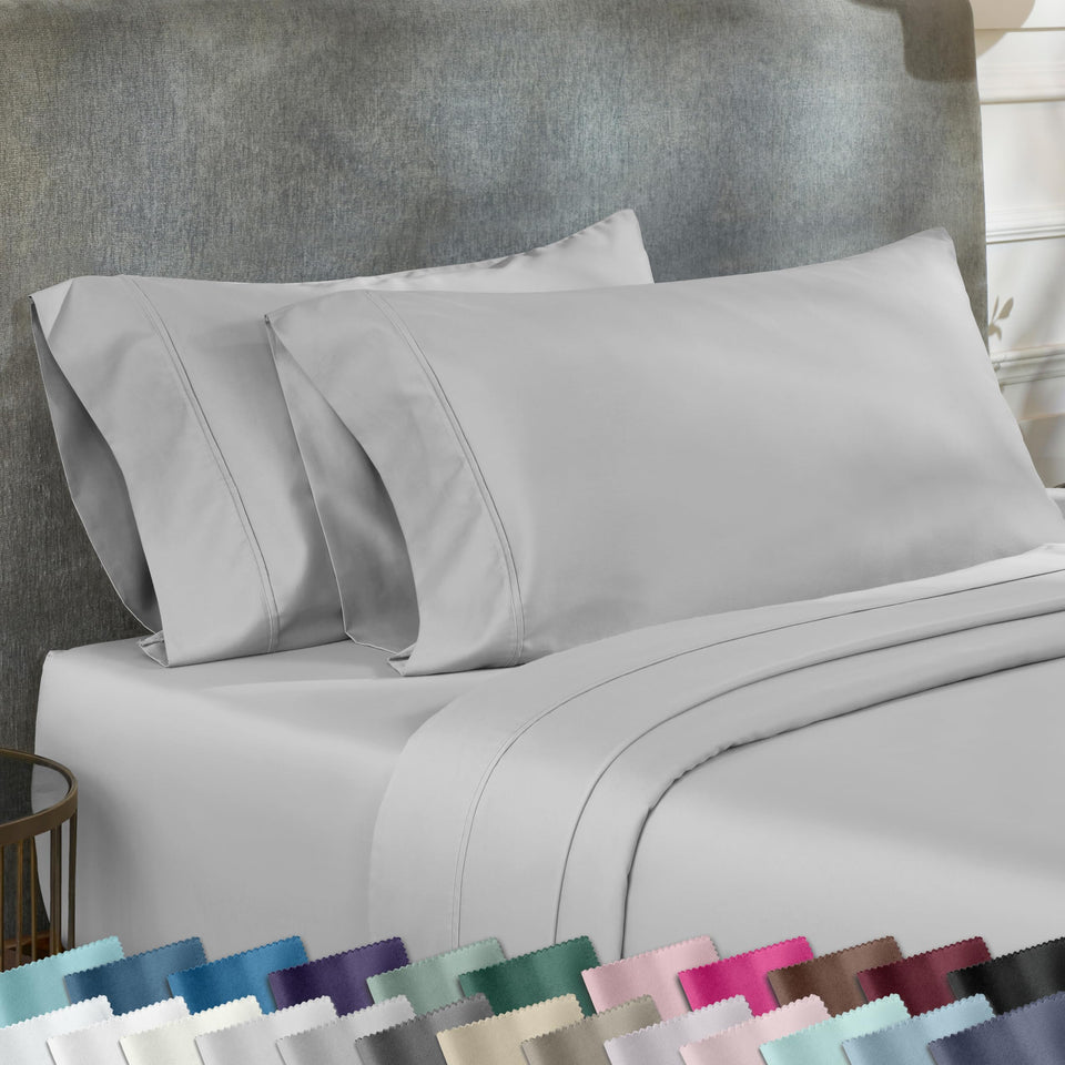 California Design Den king pillowcase set light grey with hem closeup for easy slip-on