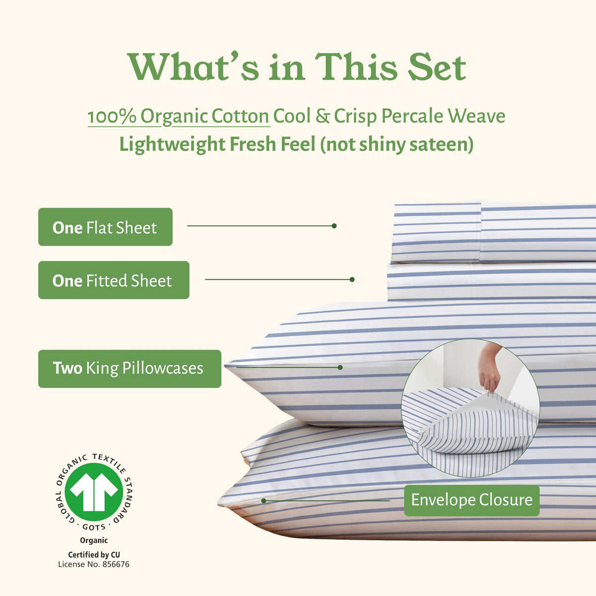 Two king pillowcases with envelope closure from California Design Den sheet set