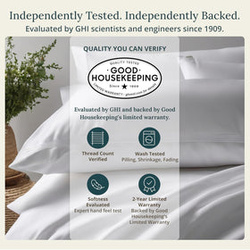 California Design Den king fitted sheet close-up; deep pockets fit mattresses up to 15 inches.