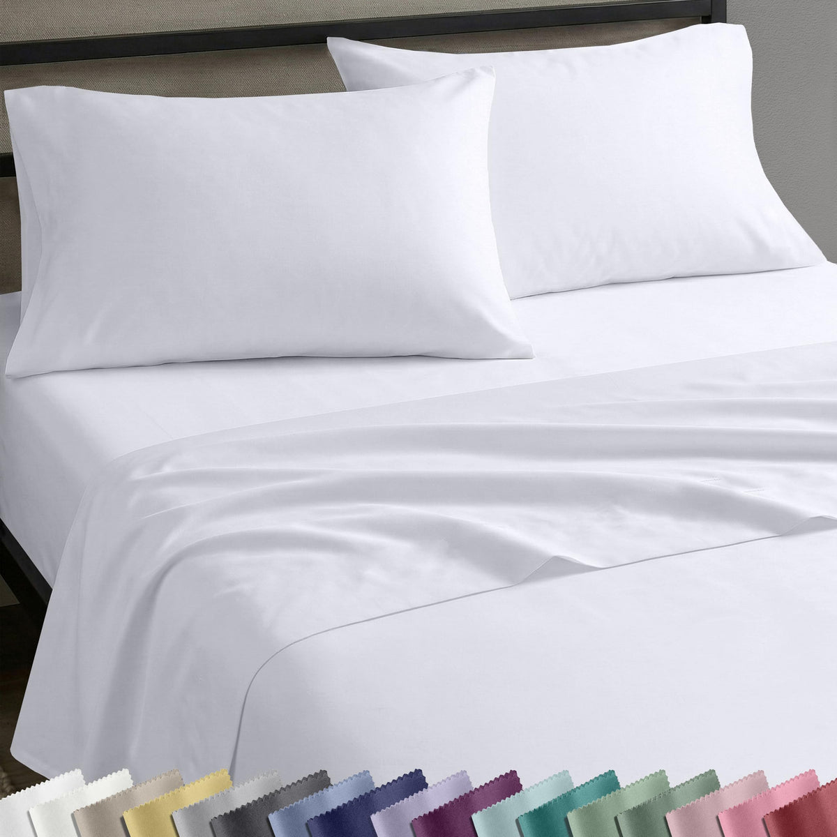California Design Den king-size white sateen sheets with a luxurious finish for all-season comfort