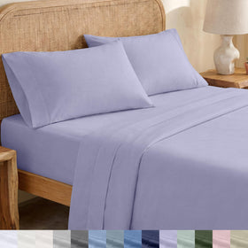 California Design Den Lavender Mist queen top sheet shows crisp percale for cool nights.