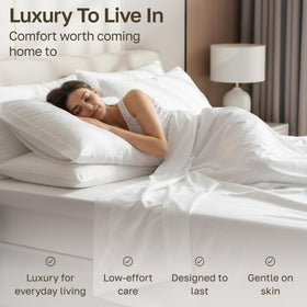 California Design Den easy-care sheets machine wash and tumble dry.