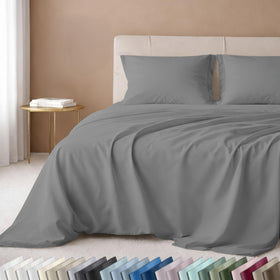 California Design Den mist grey flat sheet detail showing clean lines and premium cotton finish