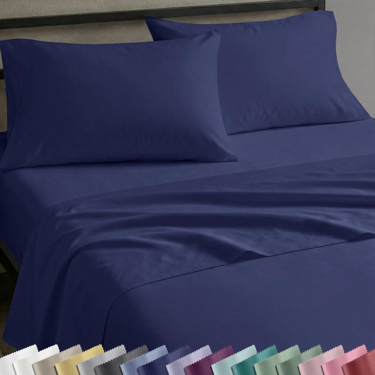 California Design Den navy full-size sheet set top sheet with soft sateen finish