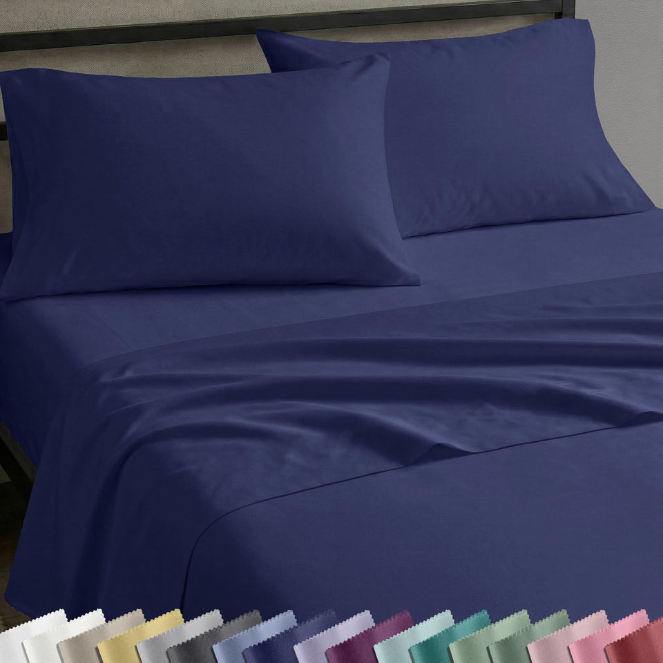 California Design Den navy full-size sheet set top sheet with soft sateen finish