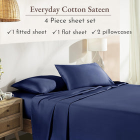 Closeup of California Design Den navy sateen fabric weave