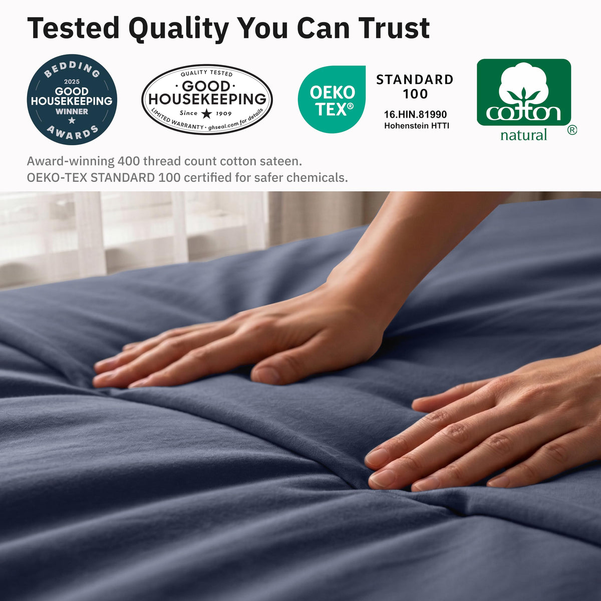 California Design Den OEKO-TEX 100 safety tag confirms tested quality.