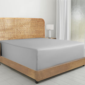 California Design Den organic cotton queen fitted sheet with crisp percale for breathable comfort.