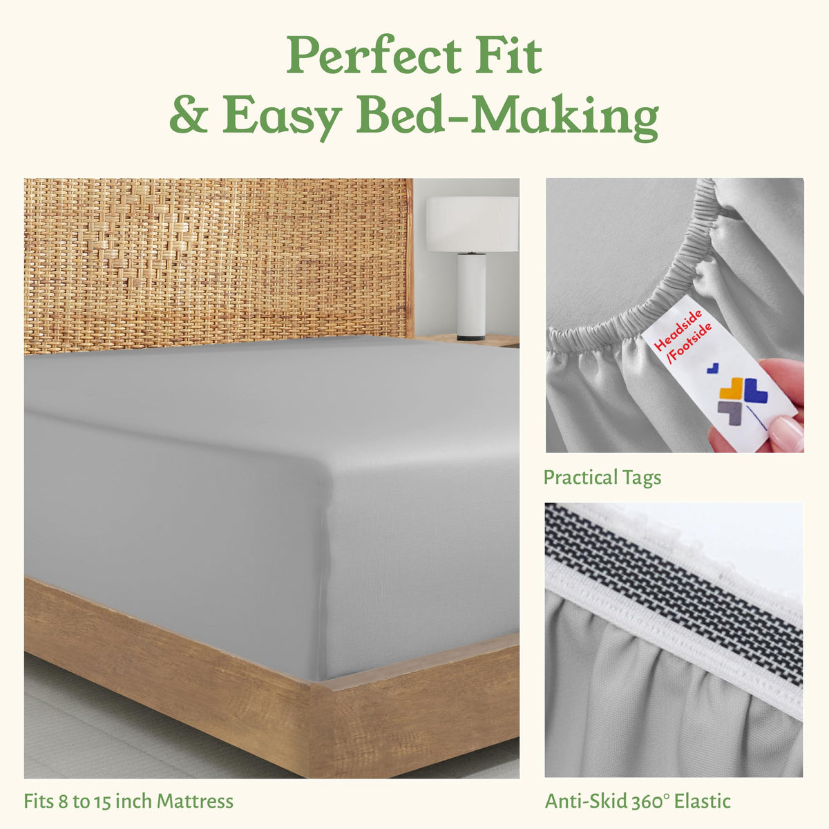 California Design Den sheet features head and foot labels for easy bed making.