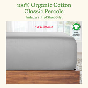 California Design Den light grey queen fitted sheet with crisp matte finish.