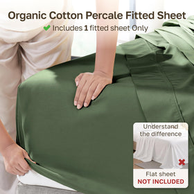 California Design Den organic cotton percale queen fitted sheet delivers crisp, breathable comfort.