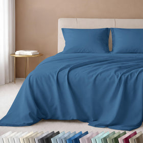 California Design Den Parisian Blue sateen texture closeup for premium softness.