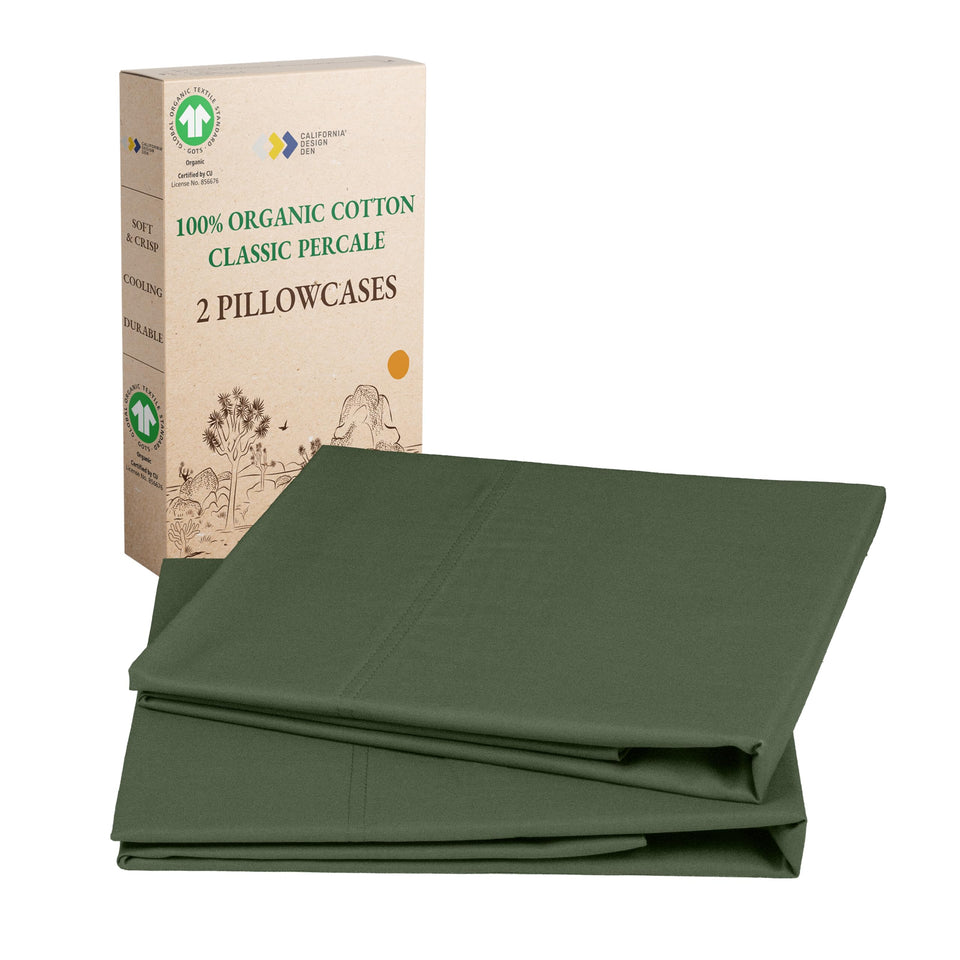 California Design Den king olive green percale pillowcase with crisp breathable texture
