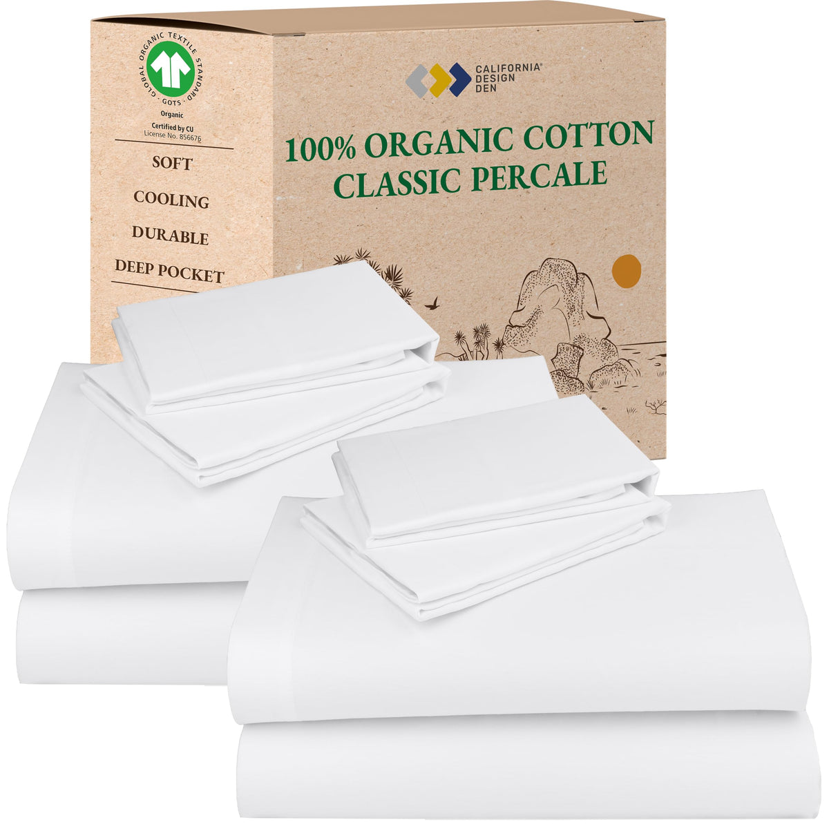 California Design Den king flat sheet with crisp percale texture for breathable comfort
