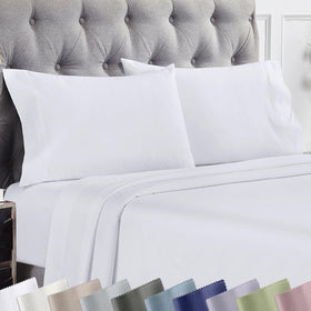 California Design Den pillowcases closeup shows 1000tc sateen weave for a structured, soft feel