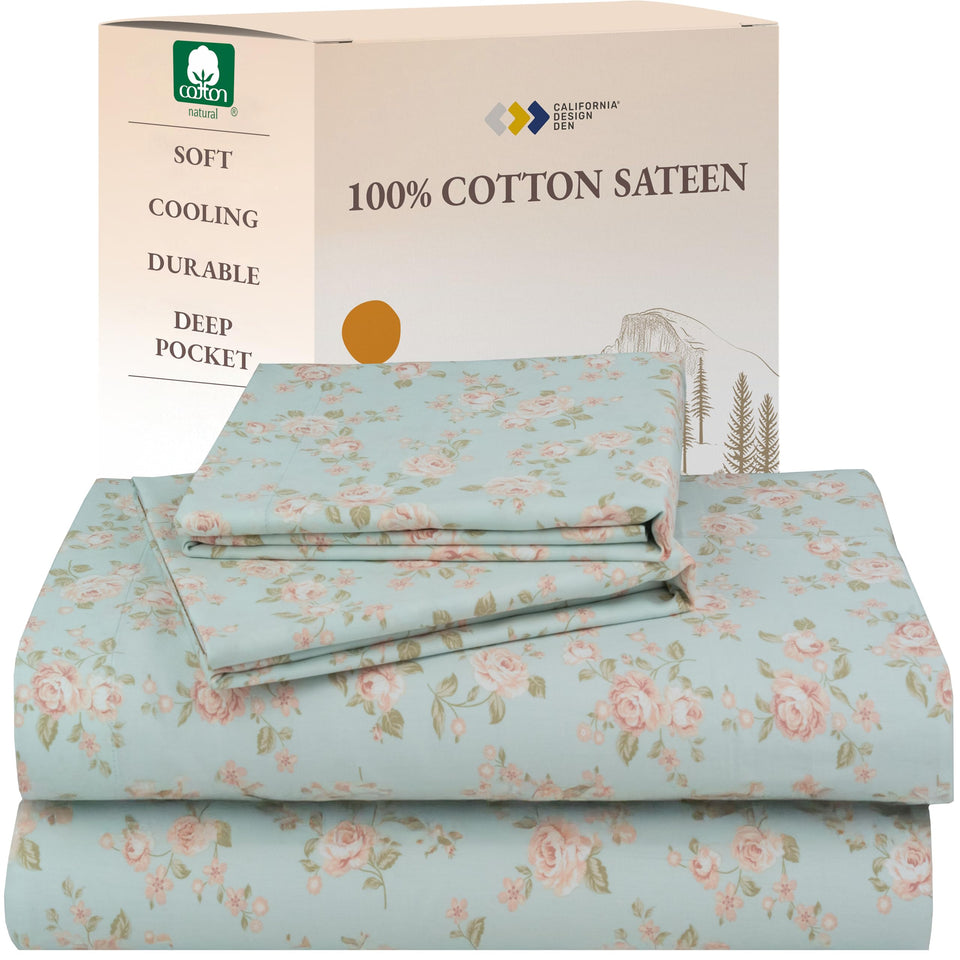 California Design Den rose queen top sheet in sateen finish offers soft, breathable comfort.