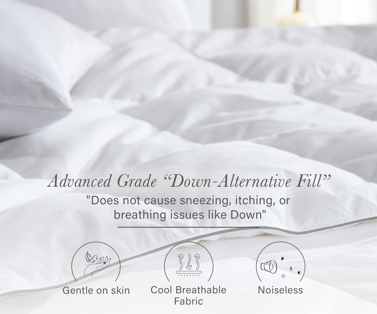 California Design Den queen comforter machine-washable label emphasizes easy care and quick refresh.