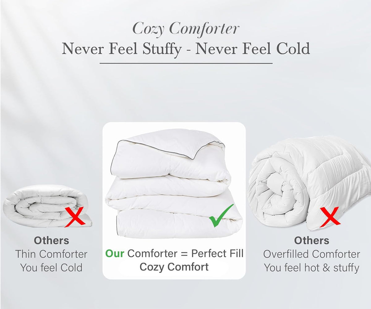 California Design Den queen comforter quilting detail highlights durable box stitching.