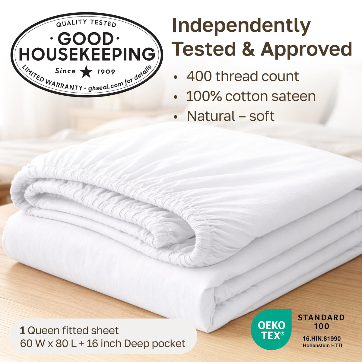 California Design Den fitted sheet edge with elastic demonstrates secure all-night fit