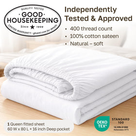 California Design Den fitted sheet edge with elastic demonstrates secure all-night fit