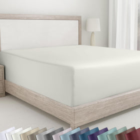 California Design Den queen ivory fabric close-up showing silky sateen finish