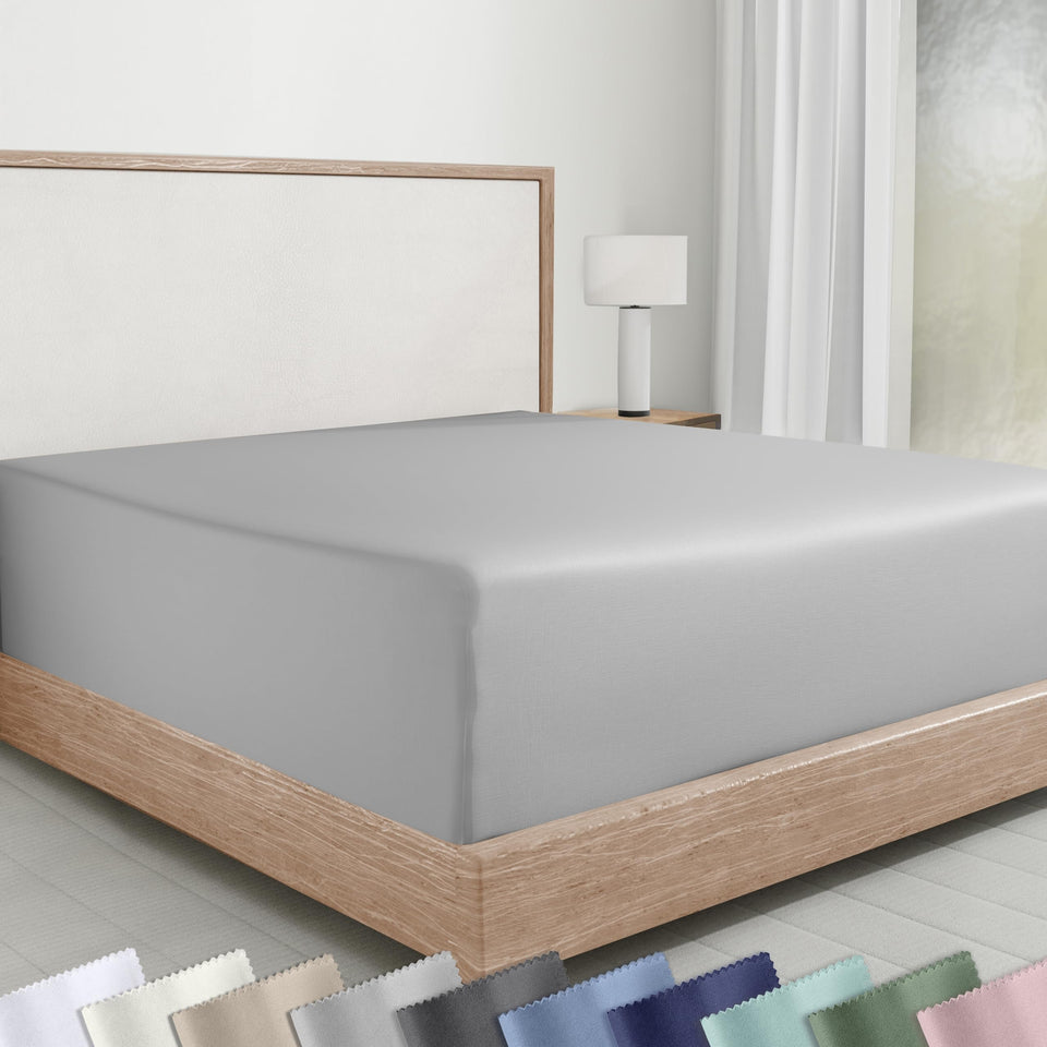 California Design Den queen fitted sheet in soft cotton sateen texture for breathable night comfort