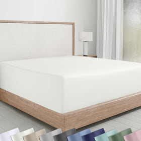 California Design Den queen fitted sheet soft sateen ivory close-up shows smooth texture for comfort
