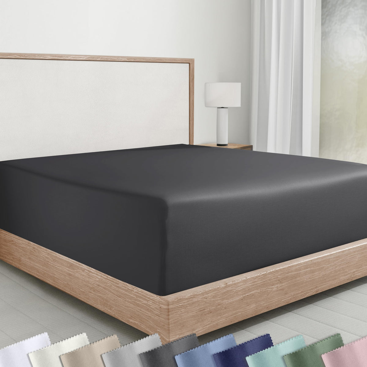 California Design Den queen fitted sheet in soft sateen offers a smooth, comfortable sleep surface.