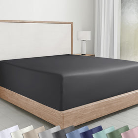 California Design Den queen fitted sheet in soft sateen offers a smooth, comfortable sleep surface.