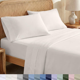 California Design Den queen flat sheet shows crisp percale texture for cool nights.