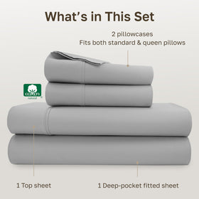 California Design Den queen pillowcases 21x32 on bed.