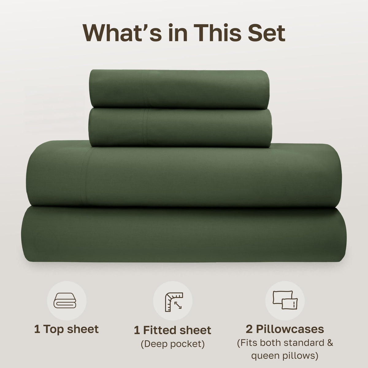 California Design Den pillowcases in olive green with envelope closure for neat bed-making