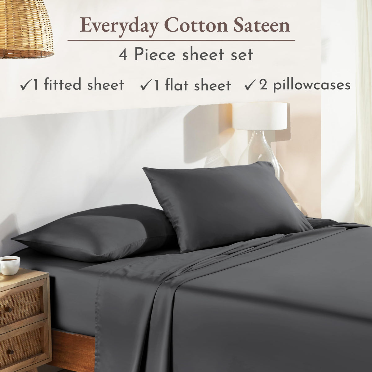 California Design Den queen sheet set sateen finish adds subtle sheen and softness.