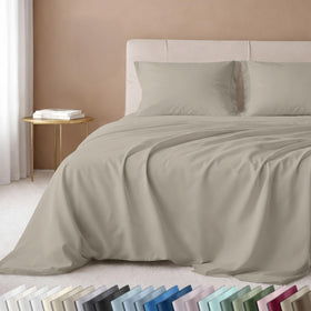 California Design Den queen deep-pocket fitted sheet showing secure elastic fit