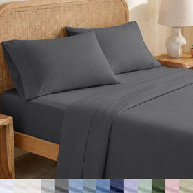 California Design Den queen flat top sheet in grey with crisp percale finish.