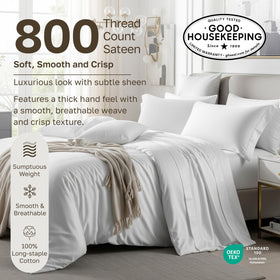 Hemstitched flat sheet and pillowcases add refined, durable detail.
