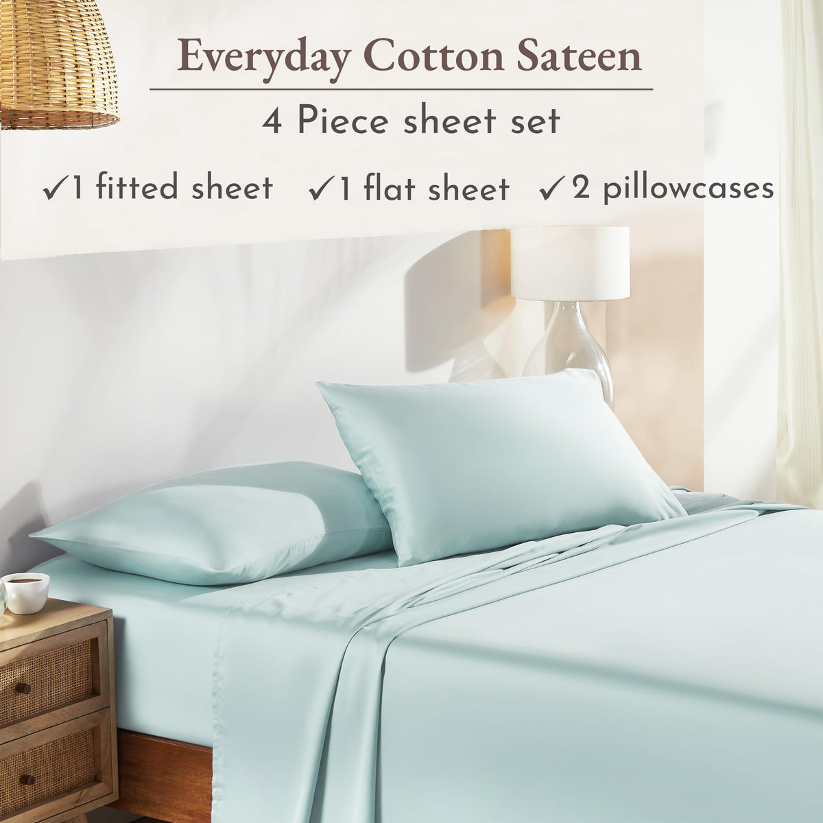 California Design Den queen seafoam close up reveals soft sateen weave and subtle sheen