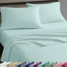 California Design Den queen seafoam top sheet shows breathable sateen for all season comfort