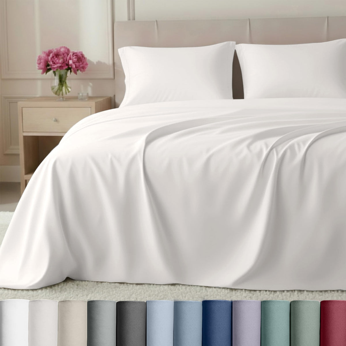 California Design Den queen sheets with soft 800-thread-count sateen for luxurious comfort.