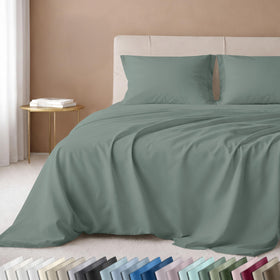 California Design Den sage green queen flat sheet with silky sateen finish for everyday comfort