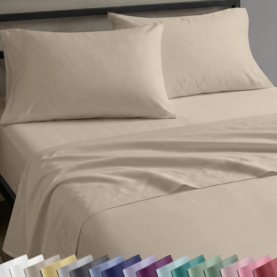 California Design Den sateen flat sheet in beige warm taupe with a smooth, satin-like finish